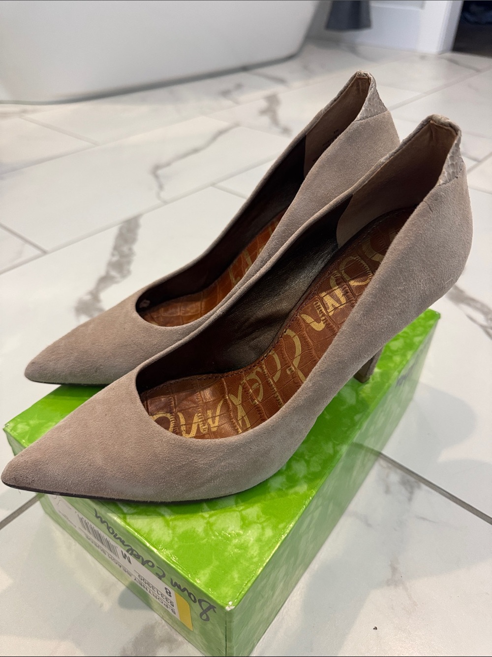 Sam Edelman Taupe Suede Pointed-Toe Pumps